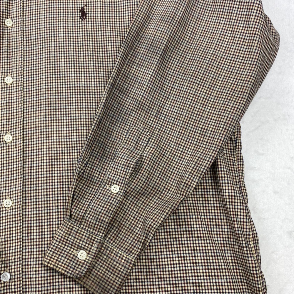 Vintage Ralph Lauren Blake Mens Large Brown Check Long Sleeve Button Down Shirt - Picture 9 of 15